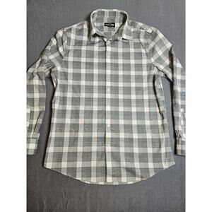 Express 1MX Shirt Men Medium 15-15 1/2 Black White Extra Slim Fit Cotton Stretch